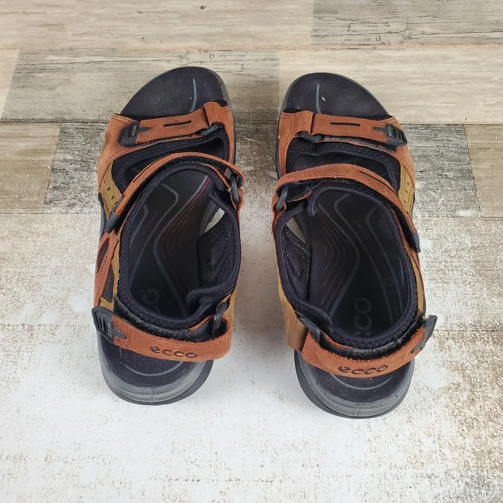 ECCO Offroad Sandals Sz 7 - 7.5 Brown Black Nubuck Leather Hook-and-Loop